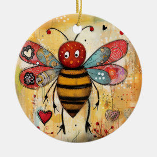 Bee My Valentine Hearts Keramik Ornament