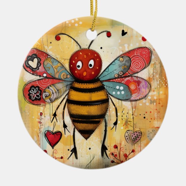 Bee My Valentine Hearts Keramik Ornament (Vorne)