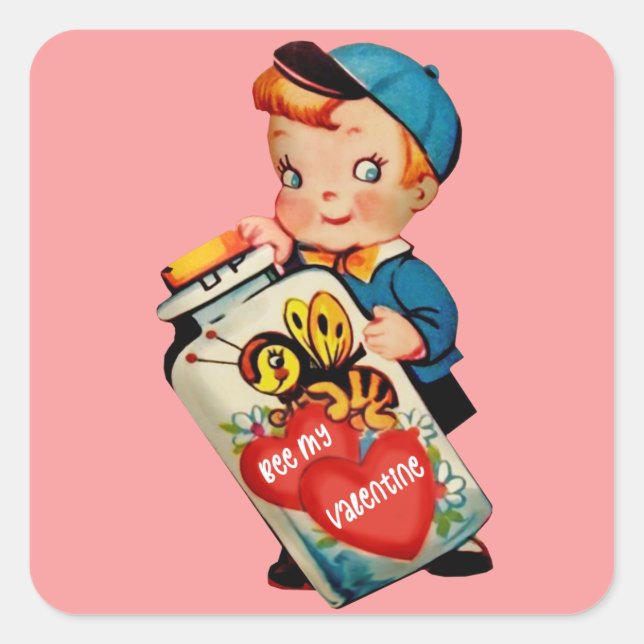 Bee My Valentine Quadratischer Aufkleber (Vorderseite)