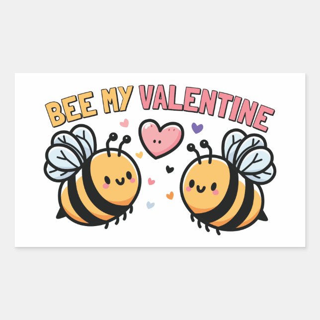 Bee My Valentine Rechteckiger Aufkleber (Vorderseite)