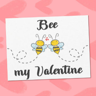 "Bee my Valentine" Wortpuff mit niedlichen Bienen Postkarte