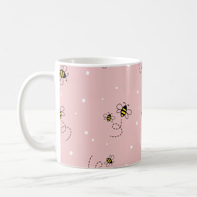 Bee nahtloses Muster auf pastellfarbenem Hintergru Kaffeetasse (Links)
