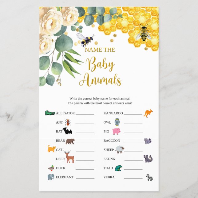 Bee Name the Baby Animals Game Card Flyer (Vorne)