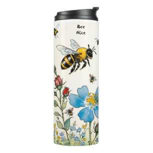 Bee Nice Bee Kind Bienen und Wildblumen Thermosbecher