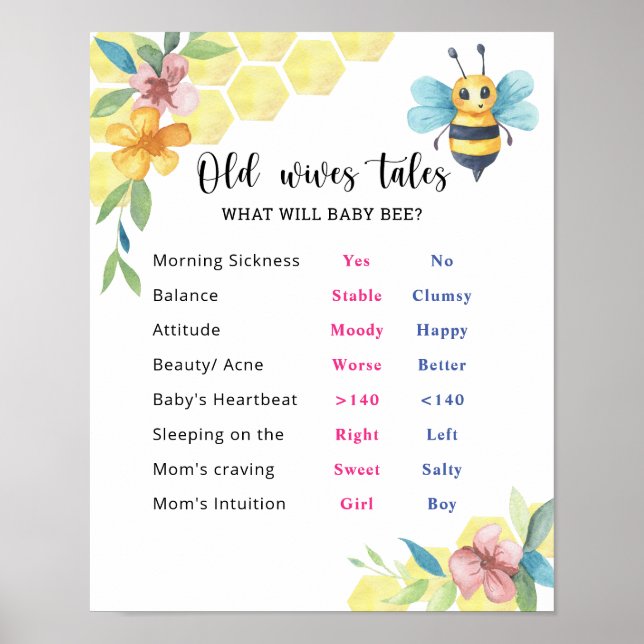 Bee Old Ehefrauen Tales Gender Reveal Board Poster (Vorne)