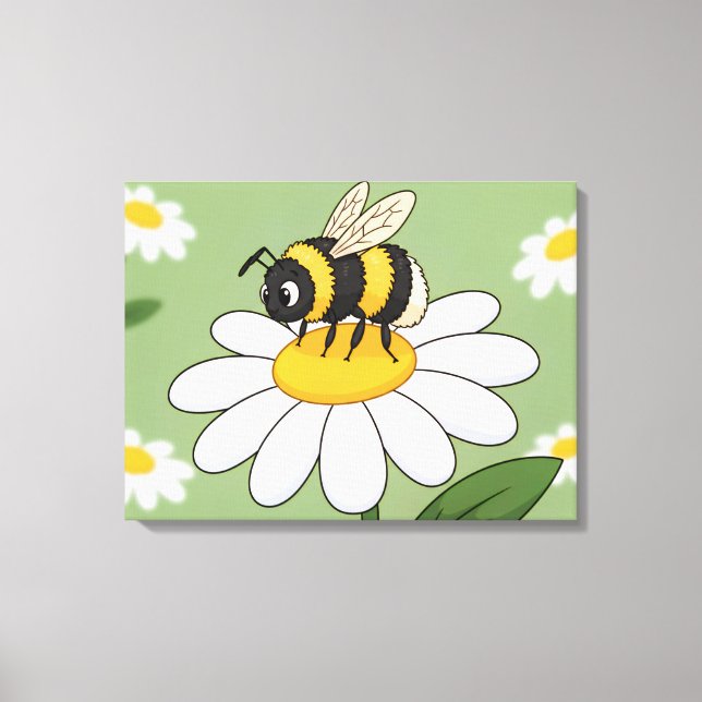 Bee on a white daisy canvas print leinwanddruck (Vorderseite)