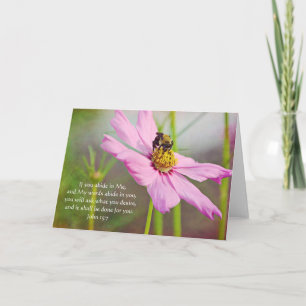 Bee on Pink Cosmos Scripture Card John 15:7 Karte