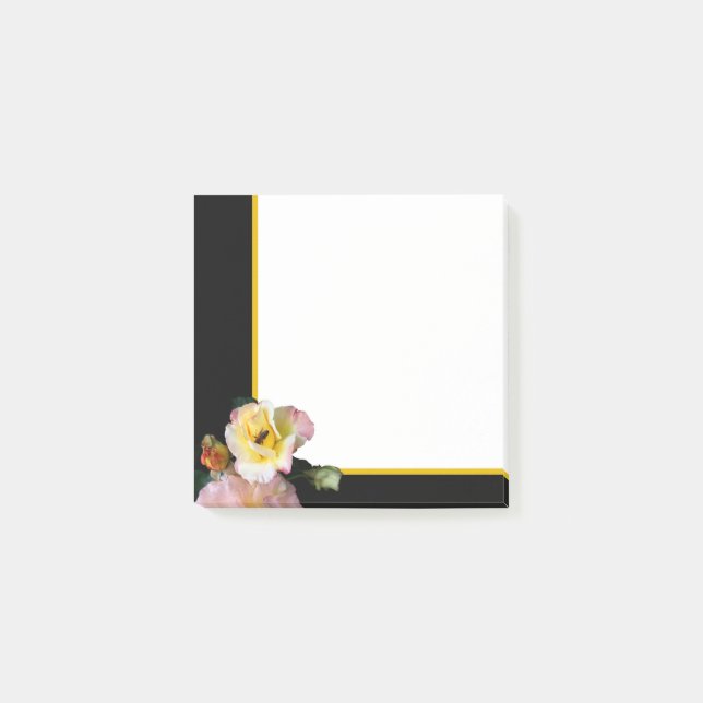Bee on Pink Yellow Roses Blume Post-it Notes Klebezettel (Vorderseite)