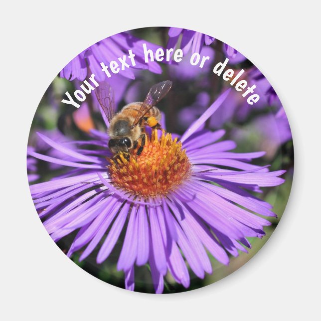 Bee On Purple Aster Flower Nature Personalized Magnet (Vorne)