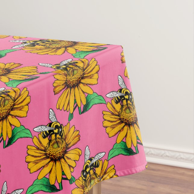 Bee on Sunflower Flower Pattern Design Pink Tischdecke (Beispiel)