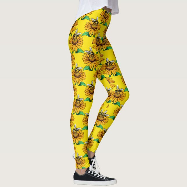 Bee on Sunflower Flower Pattern Design Yellow  Leggings (Von Creator hochgeladen)