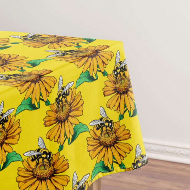 Bee on Sunflower Flower Pattern Design Yellow  Tischdecke (Von Creator hochgeladen)