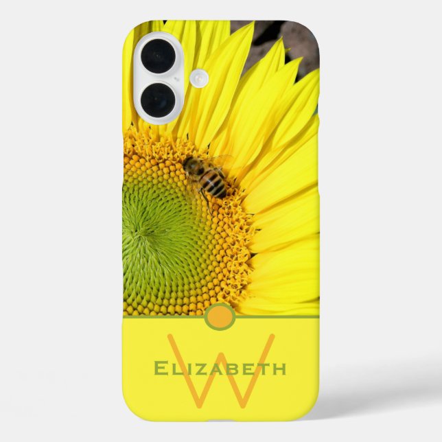 Bee On Sunflower Initial Letter Monogram Case-Mate iPhone Hülle (Rückseite)