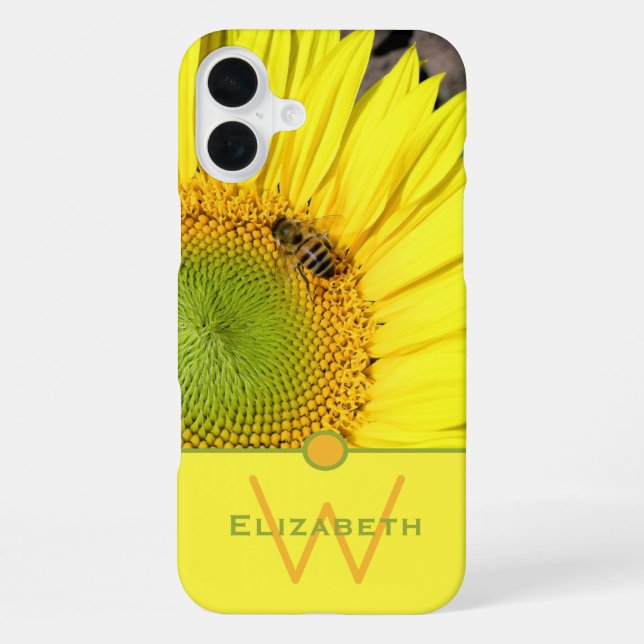 Bee On Sunflower Initial Letter Monogram iPhone Hülle (Rückseite)