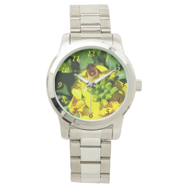 Bee on Yellow Flowers Armbanduhr (Vorderseite)