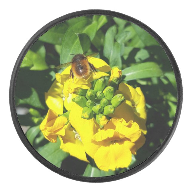 Bee on Yellow Flowers Eishockey Puck (Vorderseite)