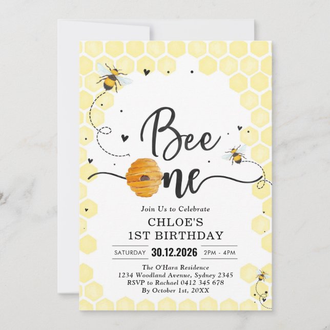 Bee One Honey Bee 1st Birthday Invitation Einladung (Vorderseite)