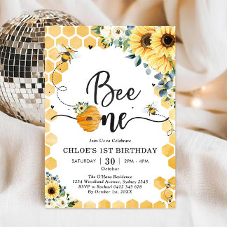 Bee One Honey Bee 1st Birthday Invitation Einladung