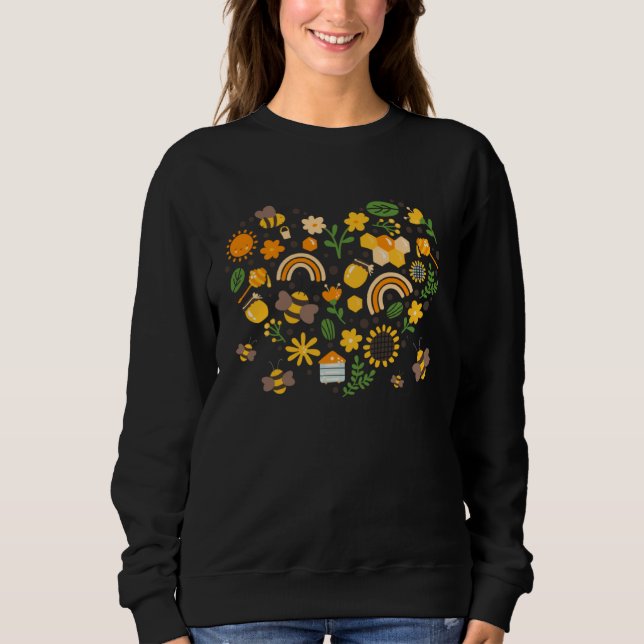 Bee Outfit Idea For Women With Flowers Heart & Bum Sweatshirt (Vorderseite)