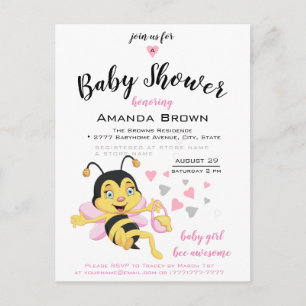 Bee Phantastisch Baby Girl Dusche Einladung   Postkarte