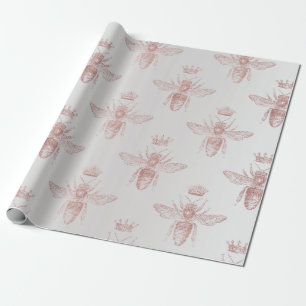 Bee Queen Rose Gray Blush Honey Bridal Honeymoon Geschenkpapier
