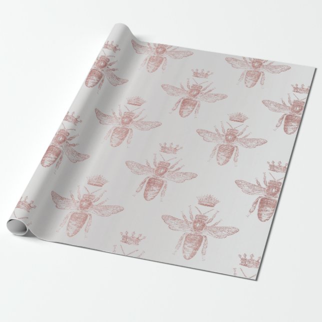 Bee Queen Rose Gray Blush Honey Bridal Honeymoon Geschenkpapier (Ungerollt)