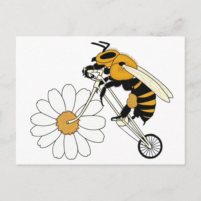 Bee Riding Bike With Flower Wheel Postkarte (Vorderseite)