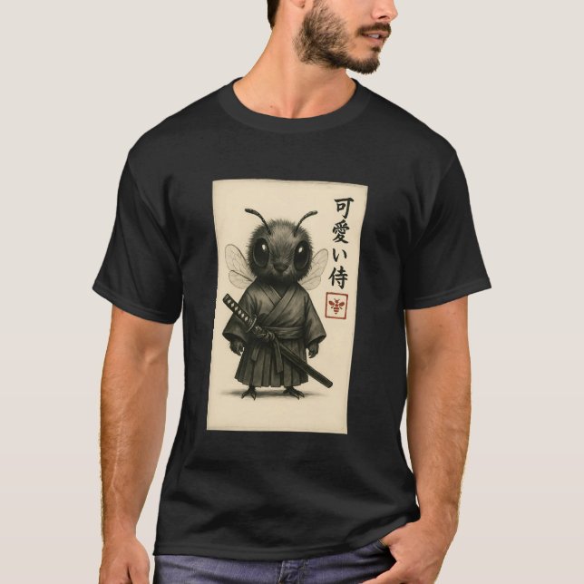 Bee Samurai Ink Art Sumi-e Style Novelty Kawaii Wo T-Shirt (Vorderseite)