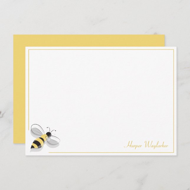 Bee Simple Border Yellow Name Note Card Mitteilungskarte (Vorne/Hinten)