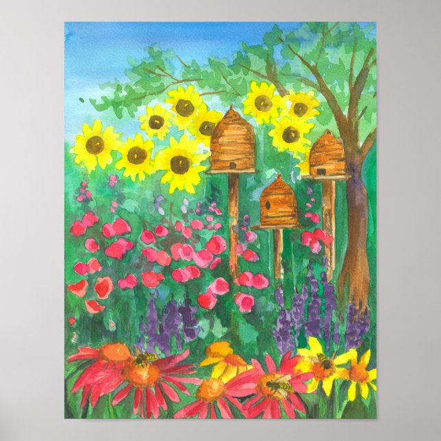 Bee Skep Coneflower Garden Poster (Vorne)