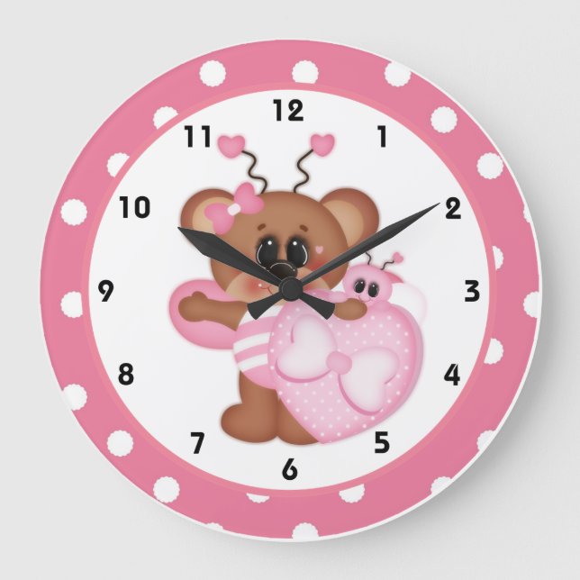 Bee Still My Heart Valentine's Day Clock d9 Große Wanduhr (Vorderseite)