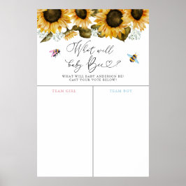 Bee Sunflower Gender Reveal Stimmzeichen Poster