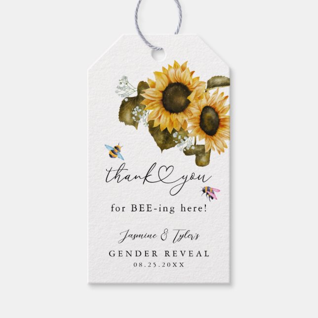 Bee Sunflower Summer Gender Reveal Geschenkanhänger (Vorderseite)