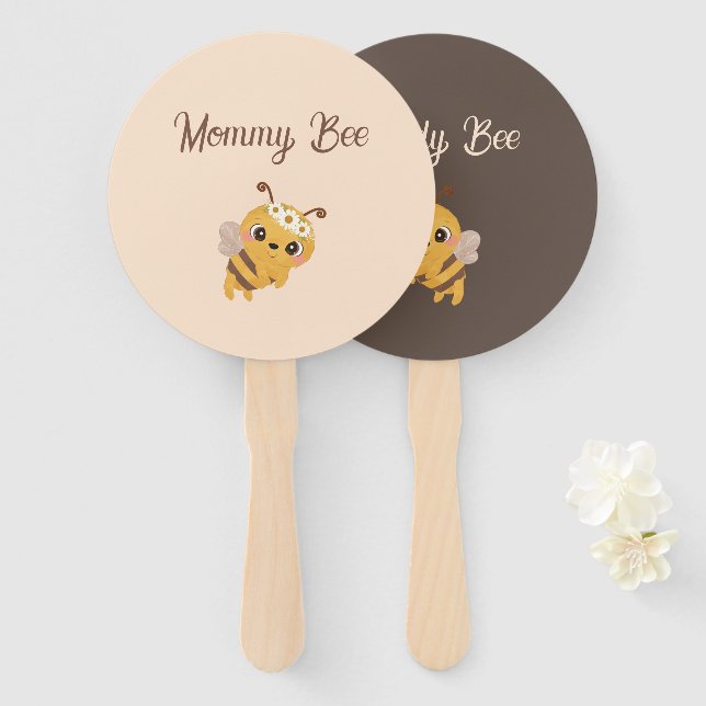 Bee Theme Baby Shower Mommy und Daddy Game Fan Fächer (Vorne und Hinten)