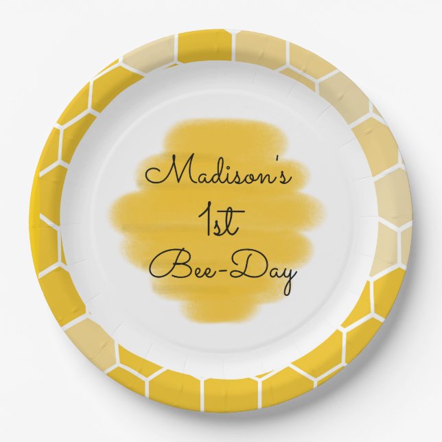 Bee Themed 1. Geburtstag Party Teller | Bienentag (Vorderseite)