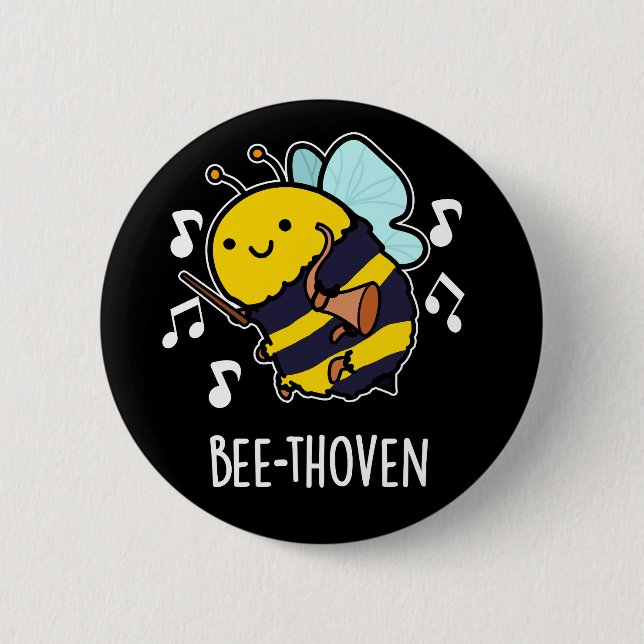 Bee-thoven Funny Music Bee Pun Dark BG Button (Vorderseite)