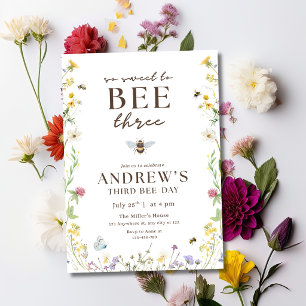 Bee Three Geburtstagseinladung Florale Bienenparty Einladung