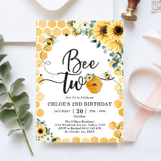 Bee Two Honey Bee 2nd Birthday Invitation Einladung