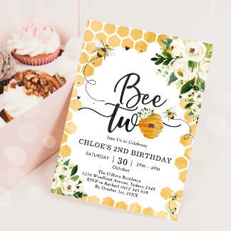 Bee Two Honey Bee 2nd Birthday Invitation Einladung