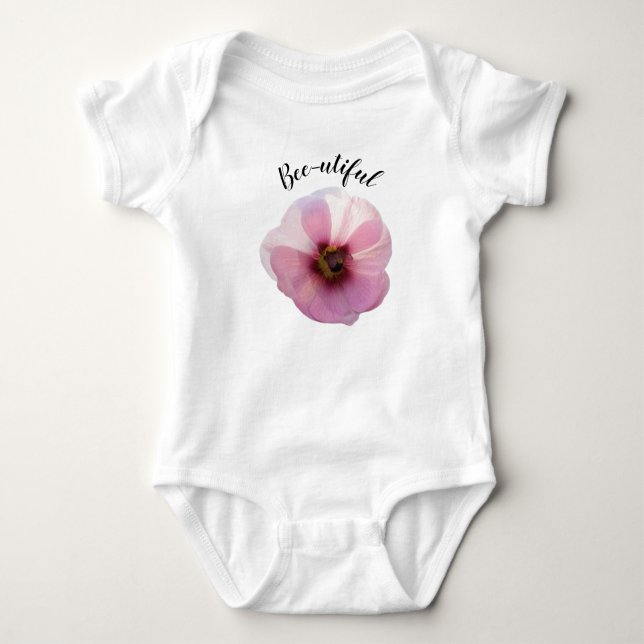 'Bee utiful' Glühend Pink Hollyhock Baby Bodysuit Baby Strampler (Vorderseite)