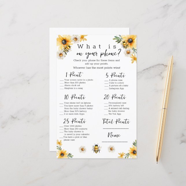 Bee, was auf deinem Handy Baby Dusche Spiel ist (Vorderseite/Rückseite Beispiel)