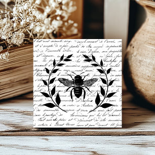 Bee with Laurel Wreath and French Handwriting Fliese