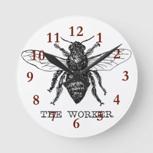Bee Worker Honey Black Bumblebee Runde Wanduhr