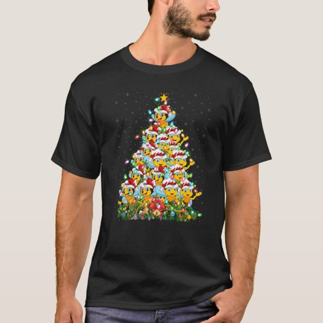 Bee Xmas Lights Weihnachtsbaum der Santa Bee T-Shirt (Vorderseite)