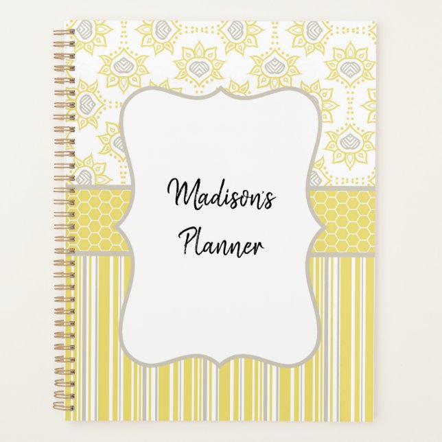 Bee Yellow and Gray Custom Planner Planer (Vorderseite)