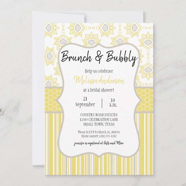 Bee Yellow and Gray Geometric Bridal Brunch (Vorderseite)