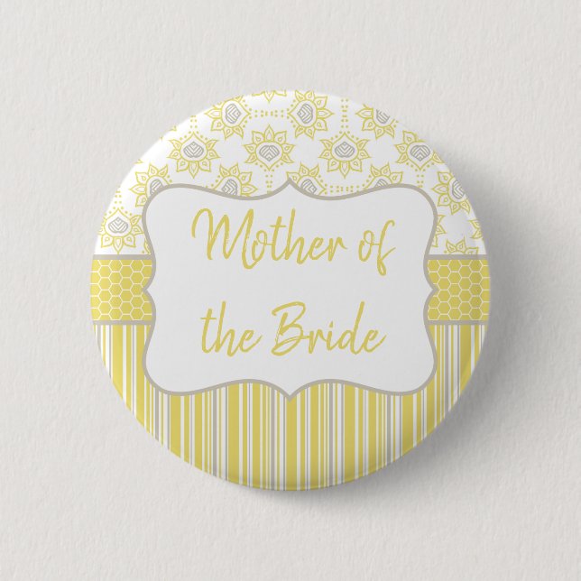 Bee Yellow and Gray Geometric Mother of the Bride Button (Vorderseite)