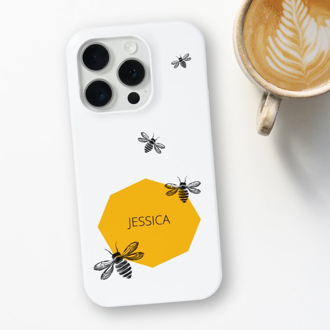 Bee Yellow Individuelle Name Moderner Honeycomb So Case-Mate iPhone Hülle (Bee Yellow Custom Name Modern Honeycomb Summer Case-Mate iPhone Case)