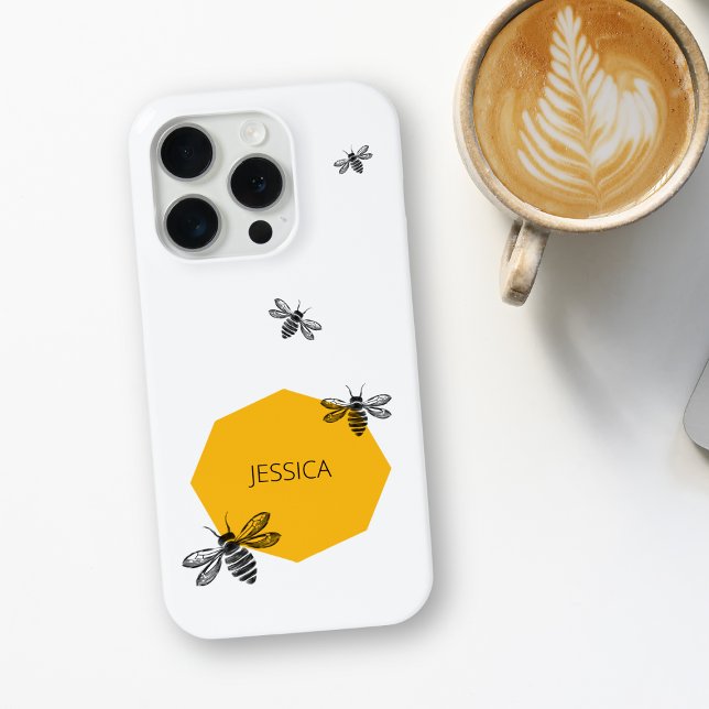 Bee Yellow Individuelle Name Moderner Honeycomb So Case-Mate iPhone Hülle (Bee Yellow Custom Name Modern Honeycomb Summer Case-Mate iPhone Case)