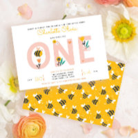 Bee Yellow & Pink Floral ONE Baby's 1. Geburtstag